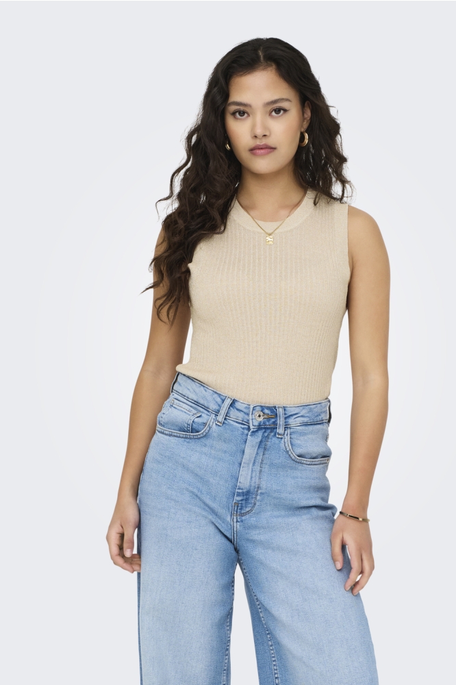 JDYBODILLA S/L O-NECK TOP KNT 15351393 CLOUD DANCER/W GOLD LUR